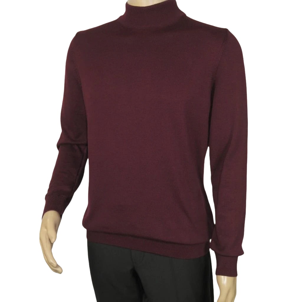 Men's Sweater Knit By BRANGO Turkey Mock Neck Cotton Blend 21050 Burgundy