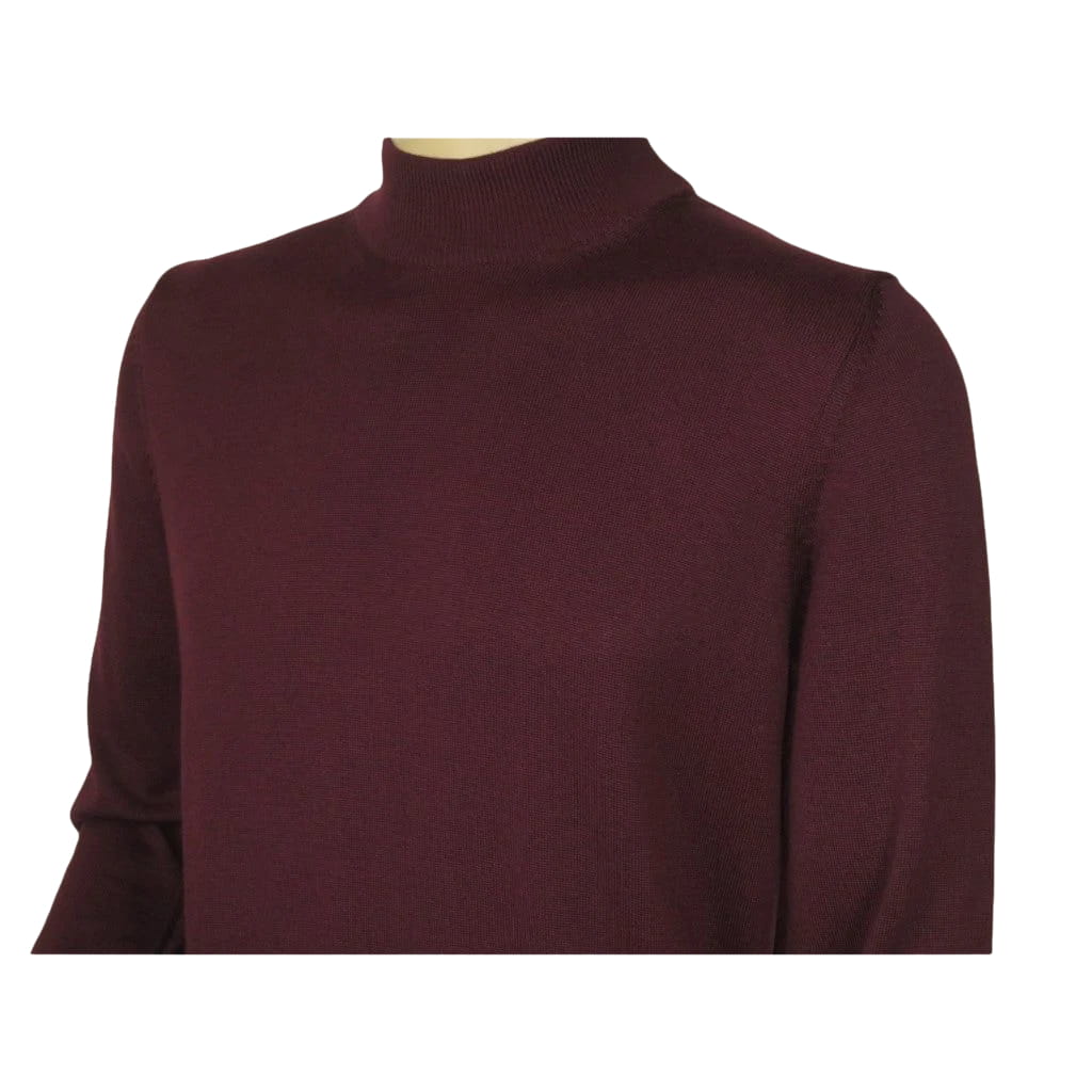 Men's Sweater Knit By BRANGO Turkey Mock Neck Cotton Blend 21050 Burgundy