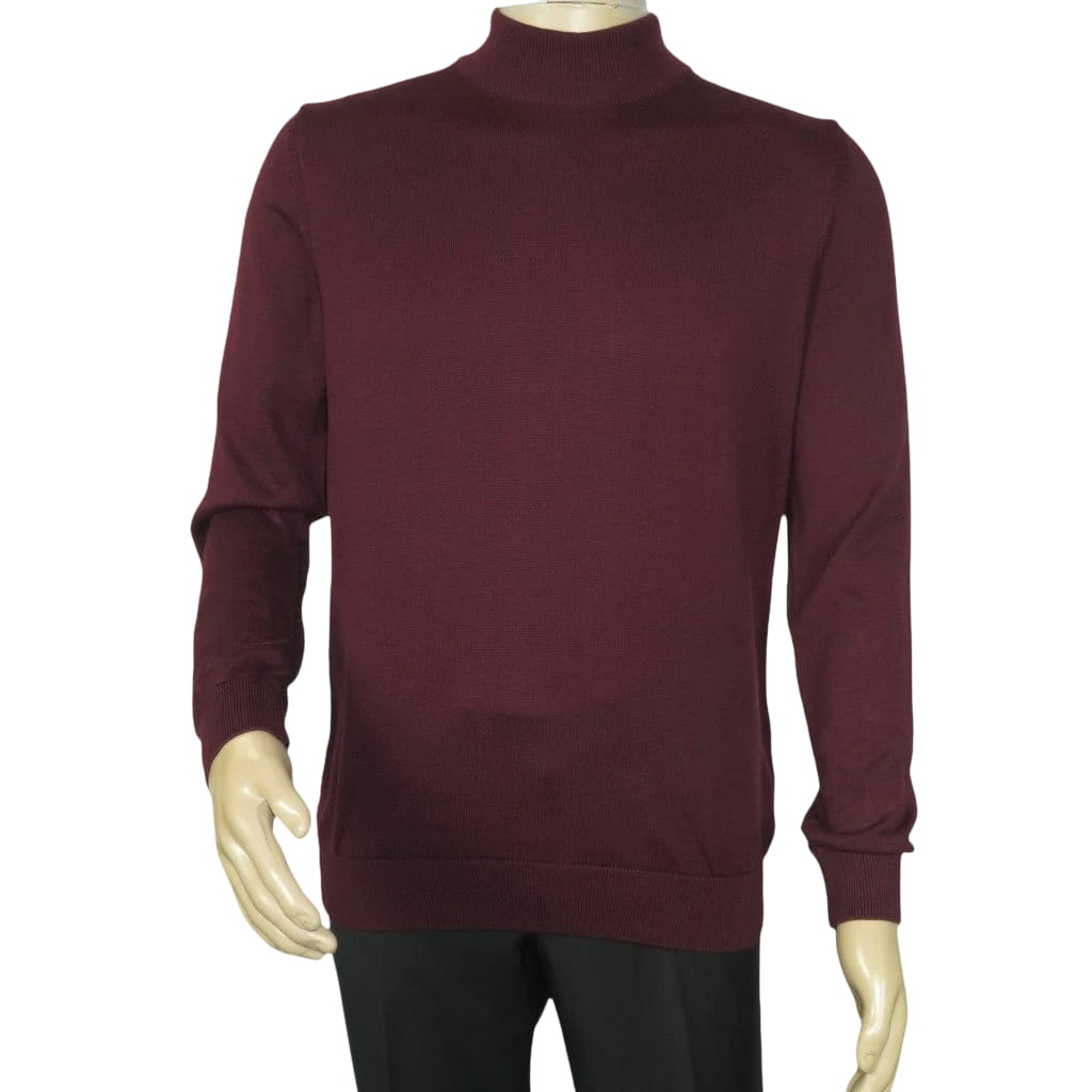 Men's Sweater Knit By BRANGO Turkey Mock Neck Cotton Blend 21050 Burgundy