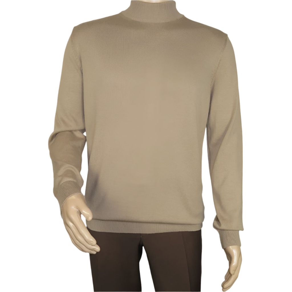 Men's Sweater Knit By BRANGO Turkey Mock Neck Cotton Blend 21050 Dark Beige