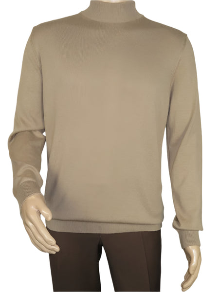 Men's Sweater Knit By BRANGO Turkey Mock Neck Cotton Blend 21050 Dark Beige