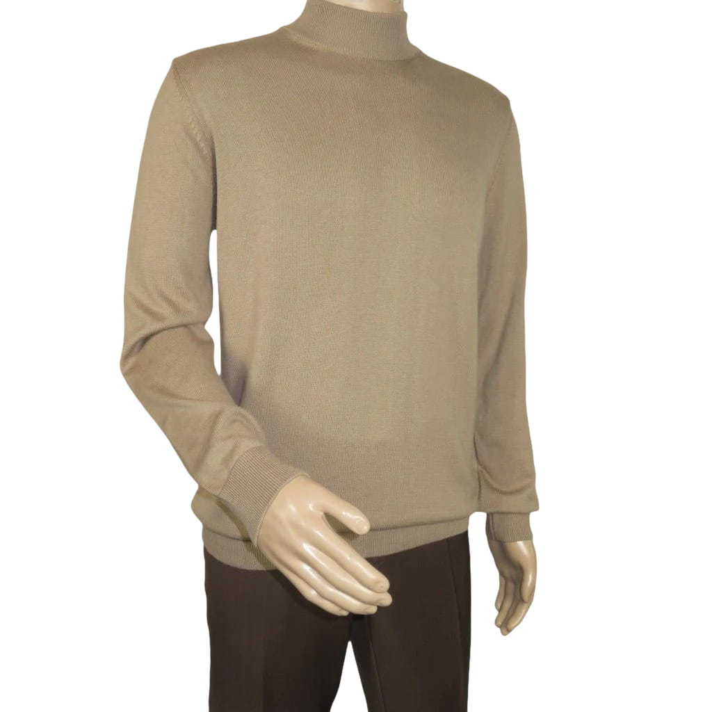 Men's Sweater Knit By BRANGO Turkey Mock Neck Cotton Blend 21050 Dark Beige