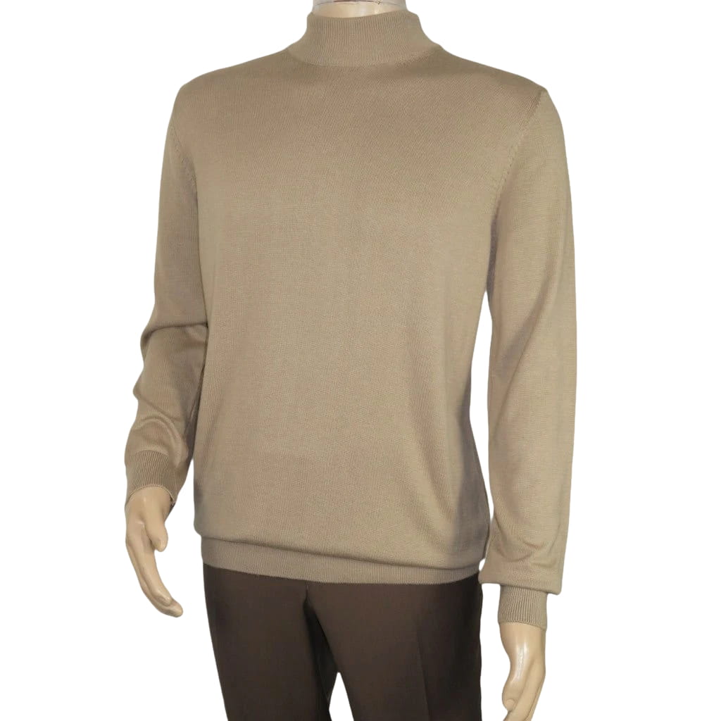 Men's Sweater Knit By BRANGO Turkey Mock Neck Cotton Blend 21050 Dark Beige