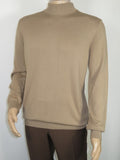 Men's Sweater Knit By BRANGO Turkey Mock Neck Cotton Blend 21050 Dark Beige