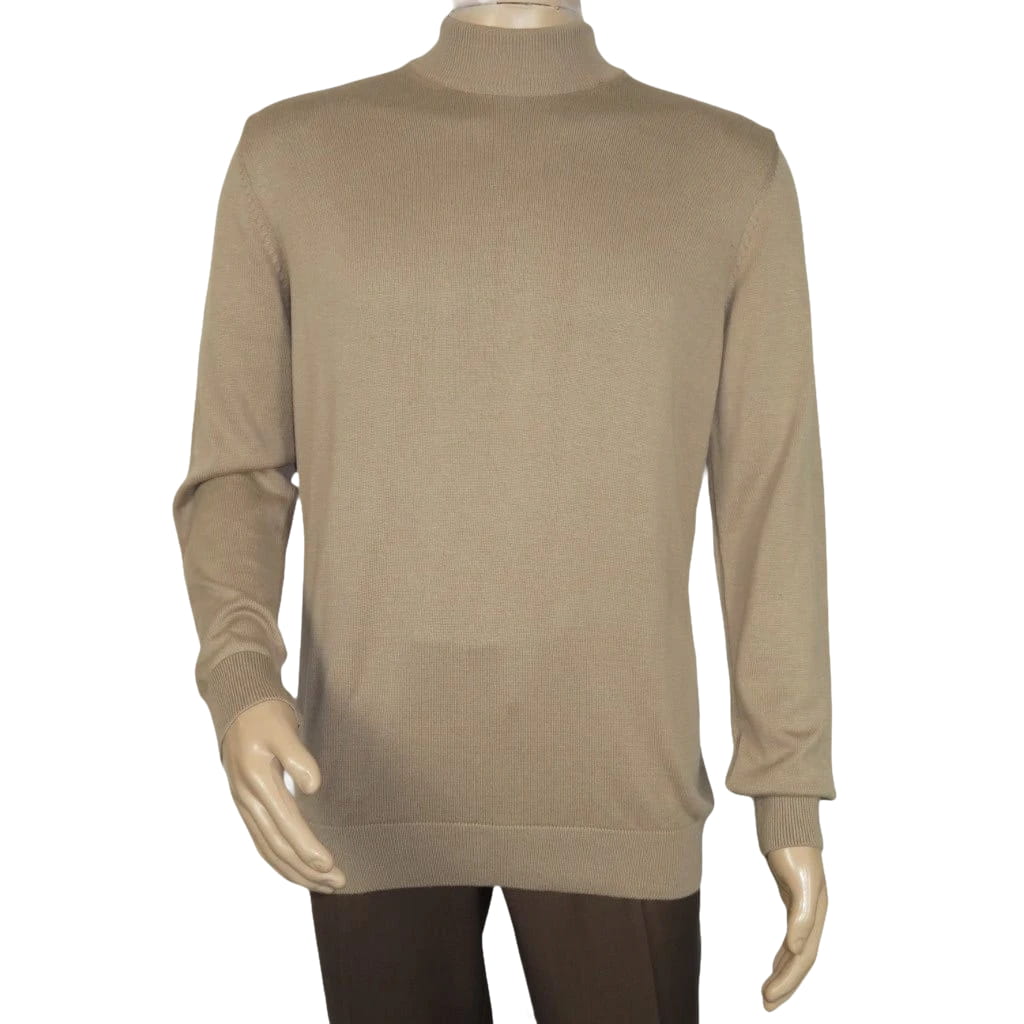 Men's Sweater Knit By BRANGO Turkey Mock Neck Cotton Blend 21050 Dark Beige