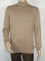 Men's Sweater Knit By BRANGO Turkey Mock Neck Cotton Blend 21050 Dark Beige