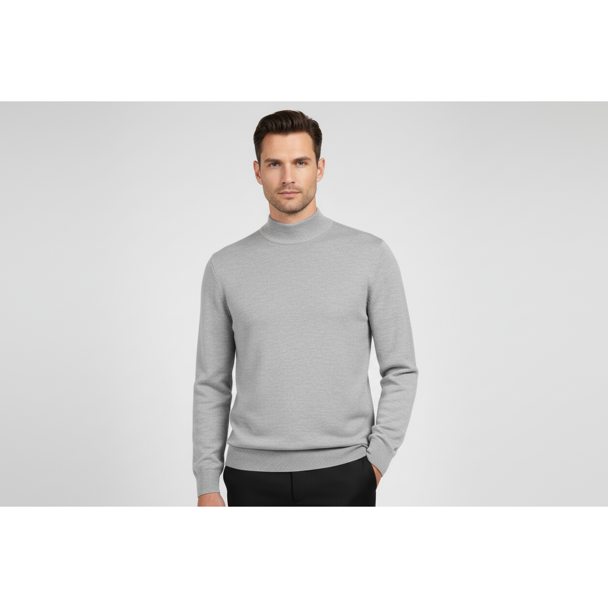 Men's Sweater Knit By BRANGO Turkey Mock Neck Cotton Blend 21050 Gray
