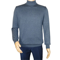 Men's Sweater Knit By BRANGO Turkey Mock Neck Cotton Blend 21050 Indigo Blue