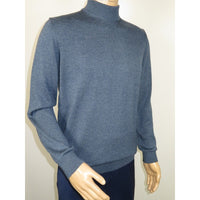 Men's Sweater Knit By BRANGO Turkey Mock Neck Cotton Blend 21050 Indigo Blue