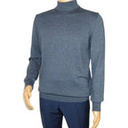 Men's Sweater Knit By BRANGO Turkey Mock Neck Cotton Blend 21050 Indigo Blue
