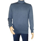 Men's Sweater Knit By BRANGO Turkey Mock Neck Cotton Blend 21050 Indigo Blue