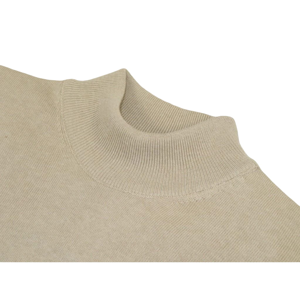 Men's Sweater Knit By BRANGO Turkey Mock Neck Cotton Blend 21050 Beige