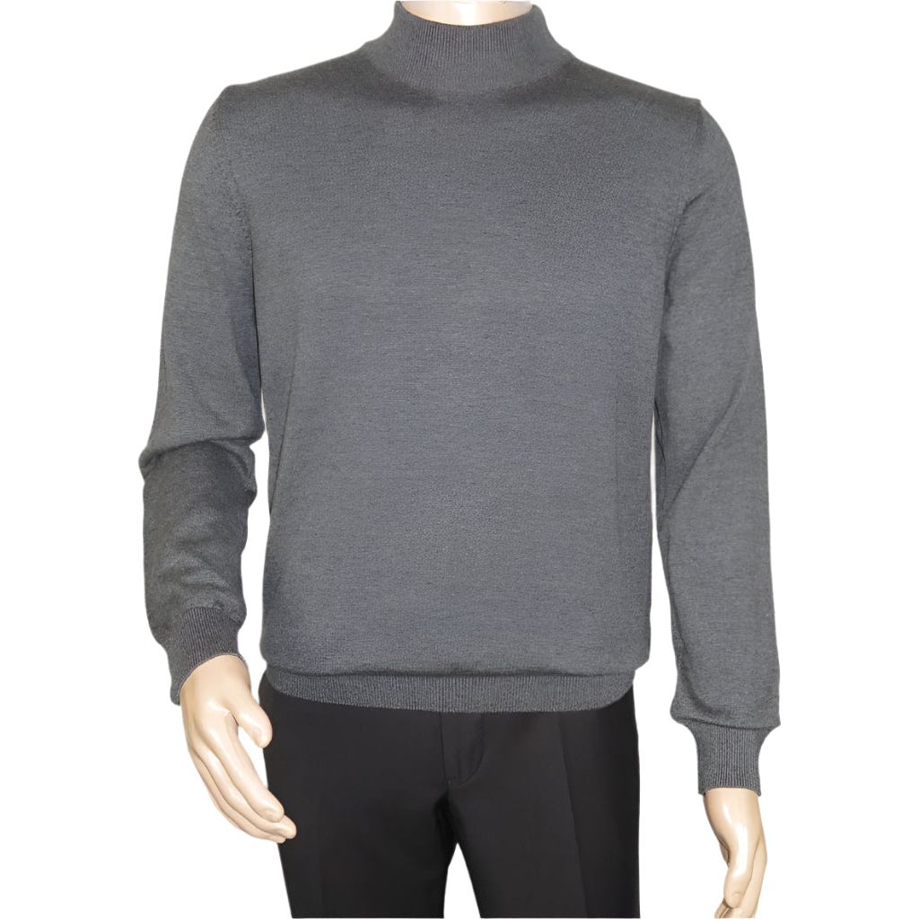 Men's Sweater Knit By BRANGO Turkey Mock Neck Cotton Blend 21050 Charcoal
