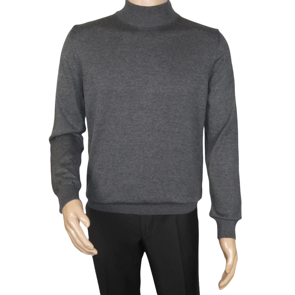 Men's Sweater Knit By BRANGO Turkey Mock Neck Cotton Blend 21050 Charcoal