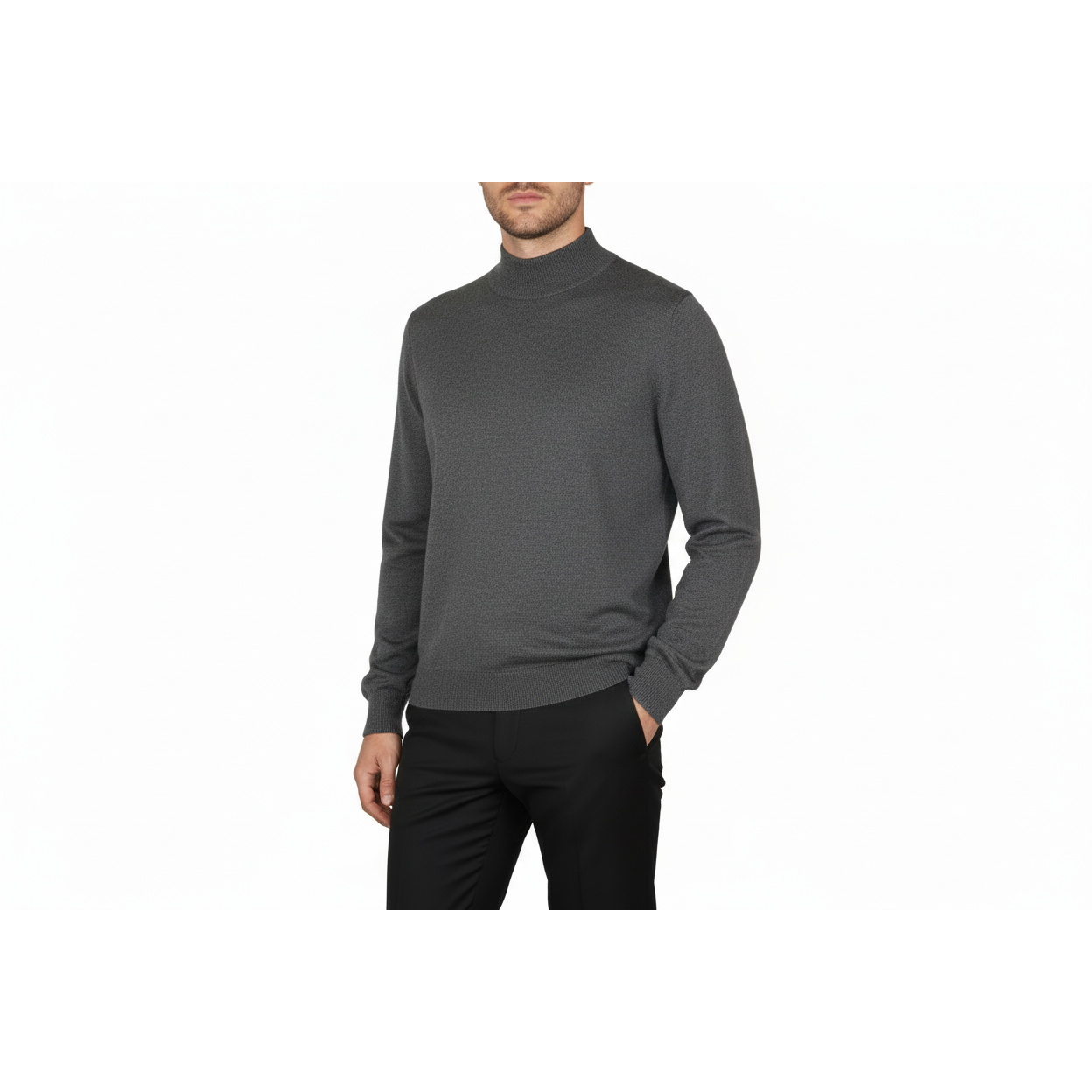Men's Sweater Knit By BRANGO Turkey Mock Neck Cotton Blend 21050 Charcoal