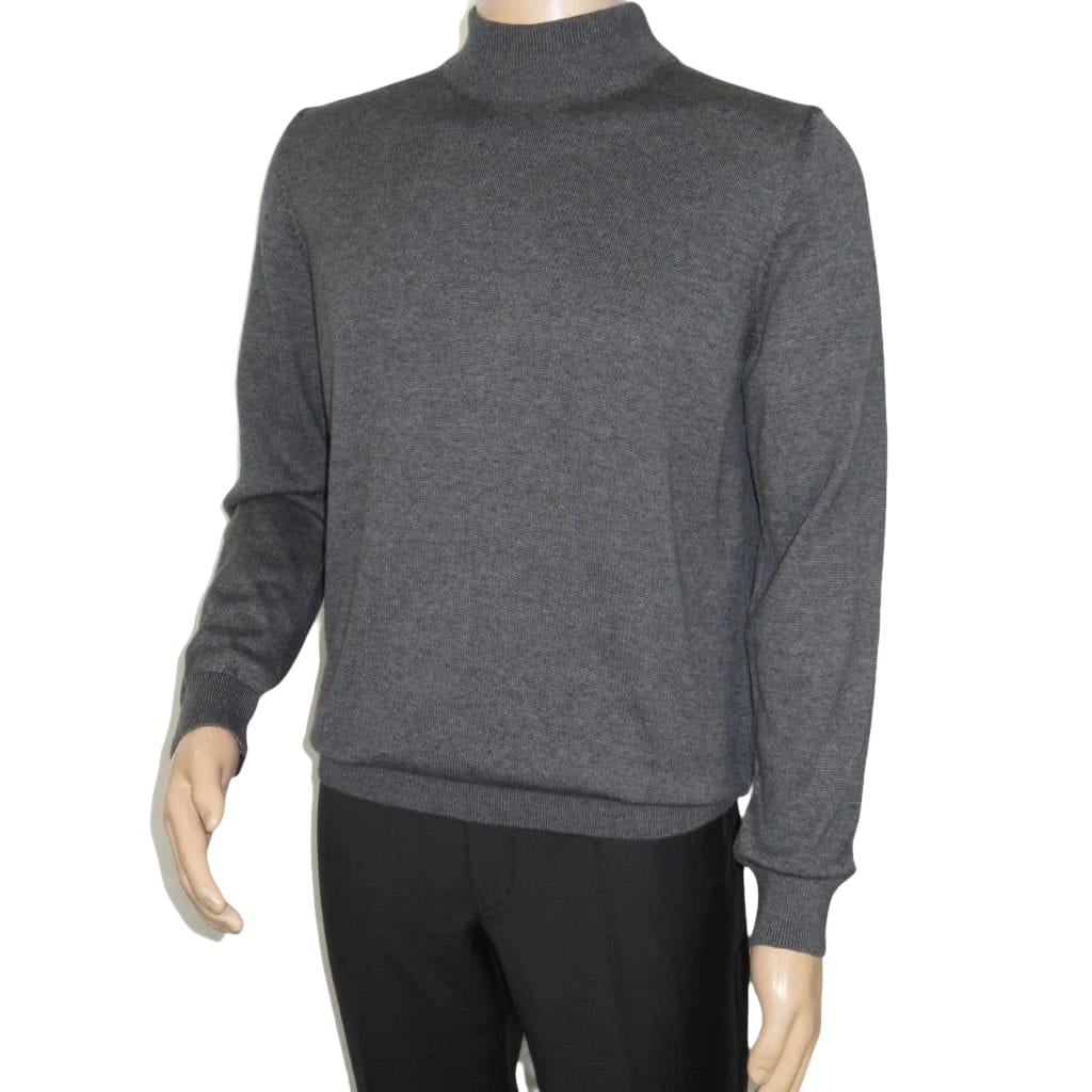 Men's Sweater Knit By BRANGO Turkey Mock Neck Cotton Blend 21050 Charcoal
