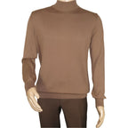 Men's Sweater Knit By BRANGO Turkey Mock Neck Cotton Blend 21050 Coffee
