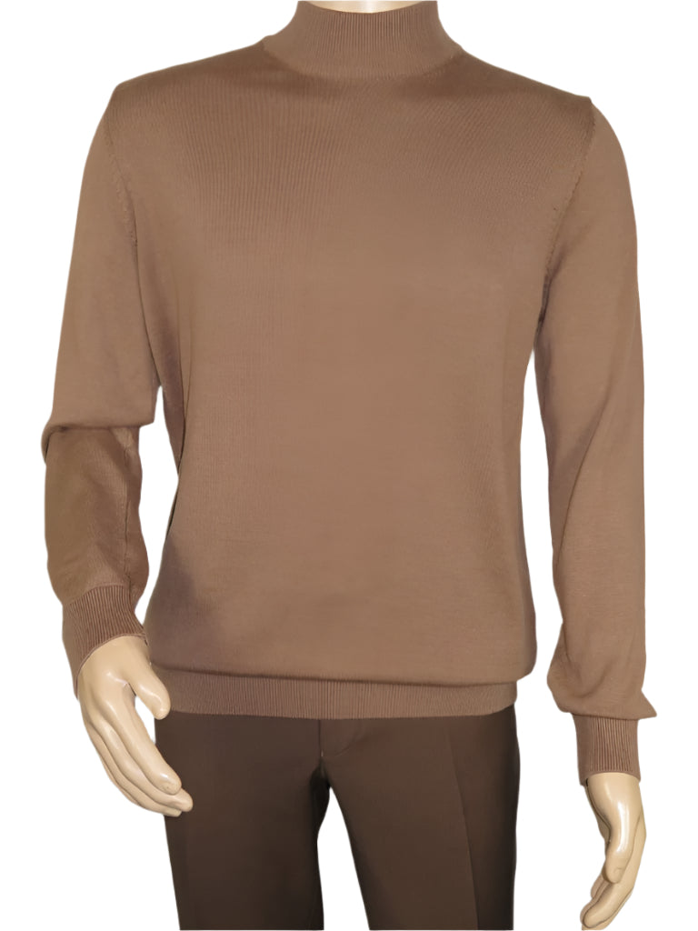 Men's Sweater Knit By BRANGO Turkey Mock Neck Cotton Blend 21050 Coffee