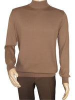 Men's Sweater Knit By BRANGO Turkey Mock Neck Cotton Blend 21050 Coffee