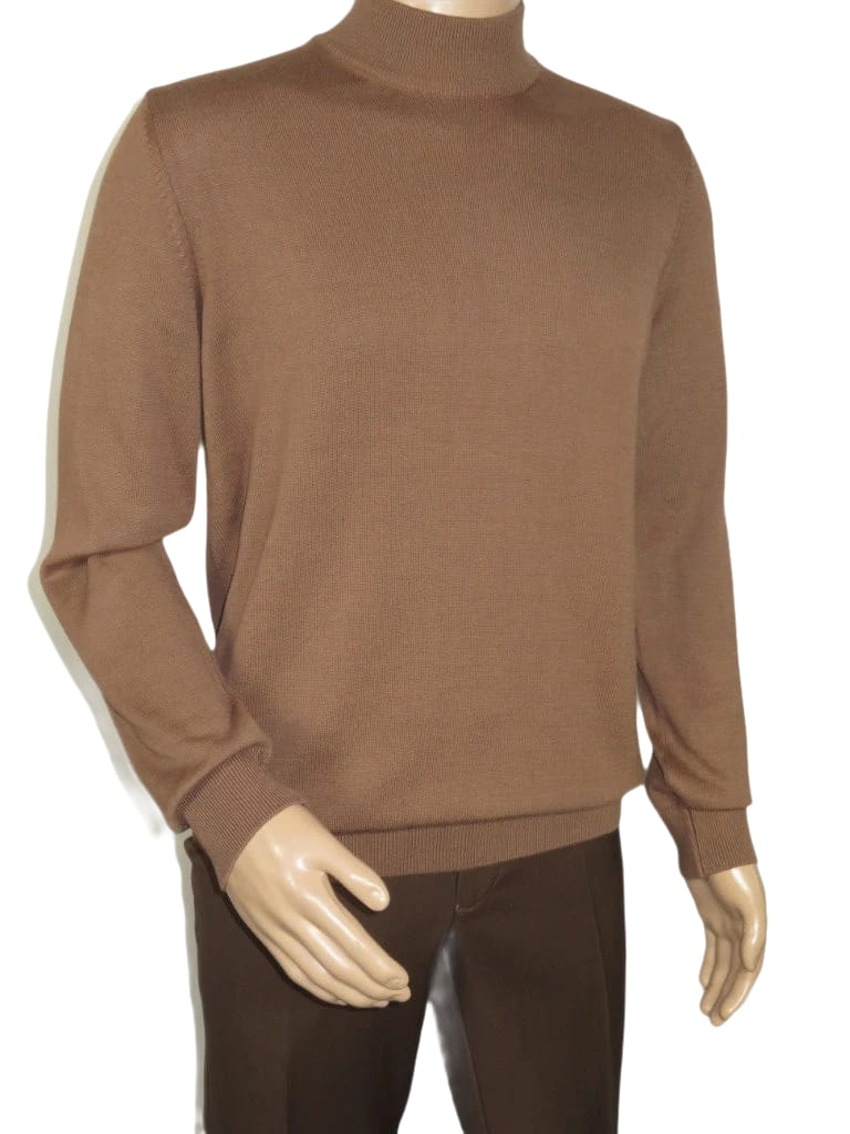 Men's Sweater Knit By BRANGO Turkey Mock Neck Cotton Blend 21050 Coffee