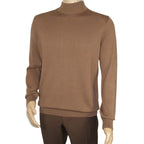Men's Sweater Knit By BRANGO Turkey Mock Neck Cotton Blend 21050 Coffee
