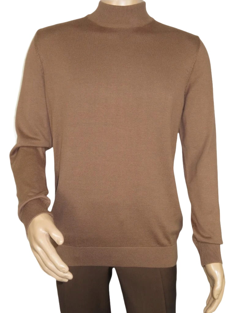 Men's Sweater Knit By BRANGO Turkey Mock Neck Cotton Blend 21050 Coffee