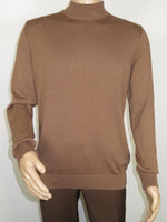 Men's Sweater Knit By BRANGO Turkey Mock Neck Cotton Blend 21050 Coffee