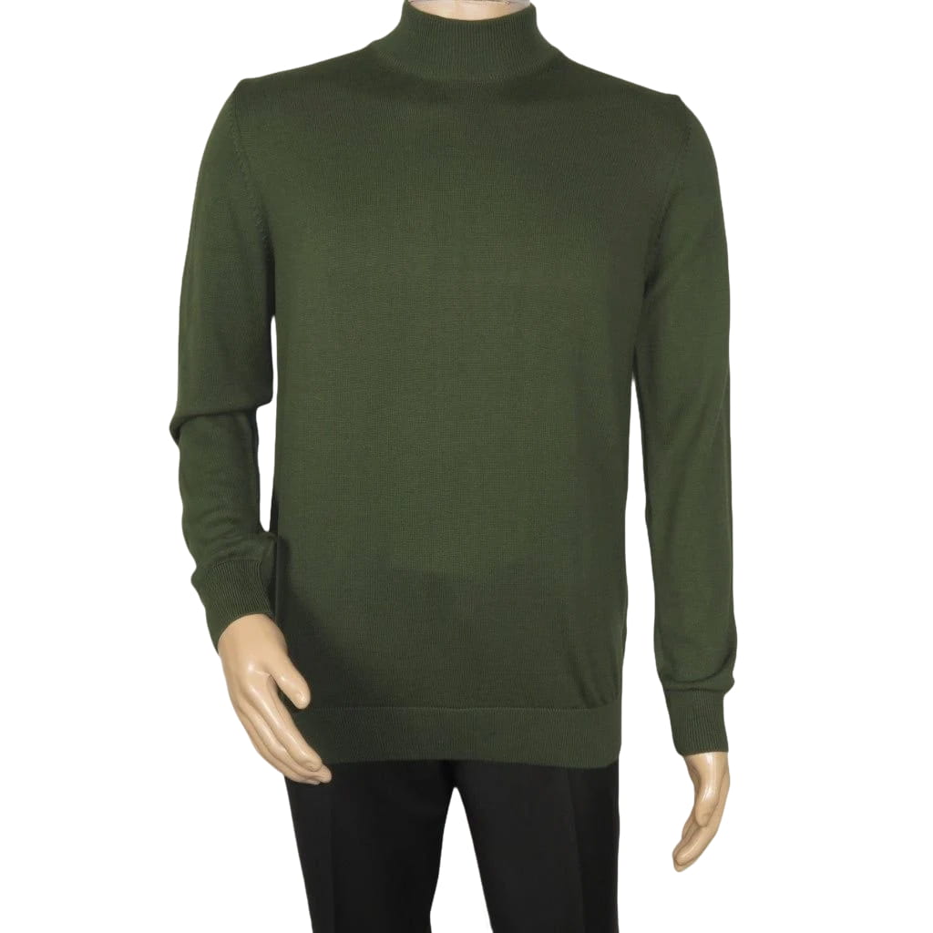 Mens Sweater Knit BRANGO Turkey Mock Neck Cotton Blend 21050 Khaki Green