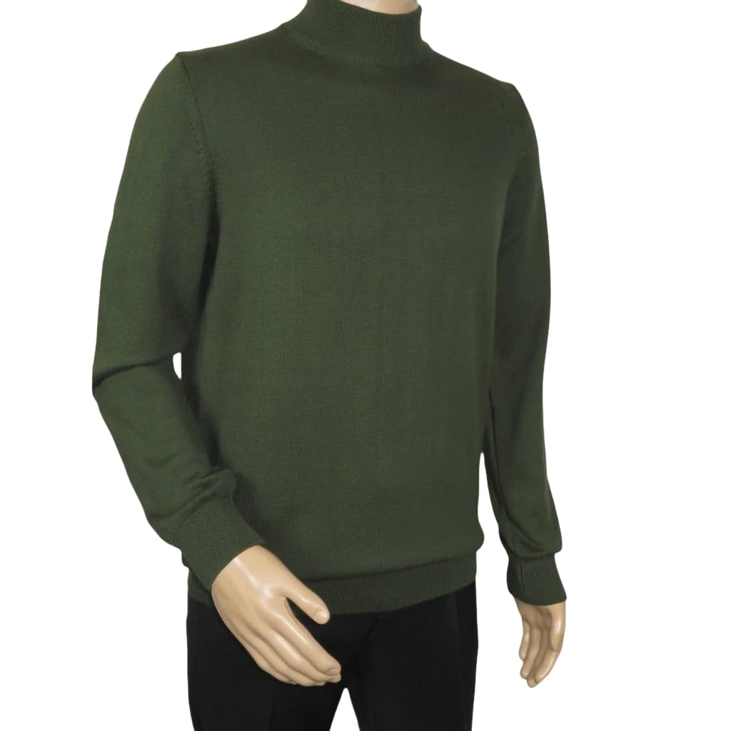 Mens Sweater Knit BRANGO Turkey Mock Neck Cotton Blend 21050 Khaki Green