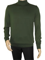 Mens Sweater Knit BRANGO Turkey Mock Neck Cotton Blend 21050 Khaki Green