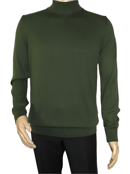 Mens Sweater Knit BRANGO Turkey Mock Neck Cotton Blend 21050 Khaki Green