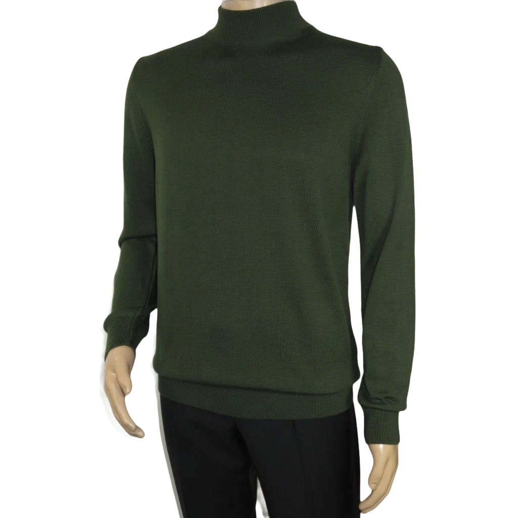 Mens Sweater Knit BRANGO Turkey Mock Neck Cotton Blend 21050 Khaki Green