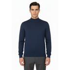 Men's Sweater Knit By BRANGO Turkey Mock Neck Cotton Blend 21050 Sax Blue