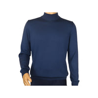 Men's Sweater Knit By BRANGO Turkey Mock Neck Cotton Blend 21050 Sax Blue