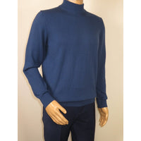 Men's Sweater Knit By BRANGO Turkey Mock Neck Cotton Blend 21050 Sax Blue