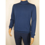 Men's Sweater Knit By BRANGO Turkey Mock Neck Cotton Blend 21050 Sax Blue