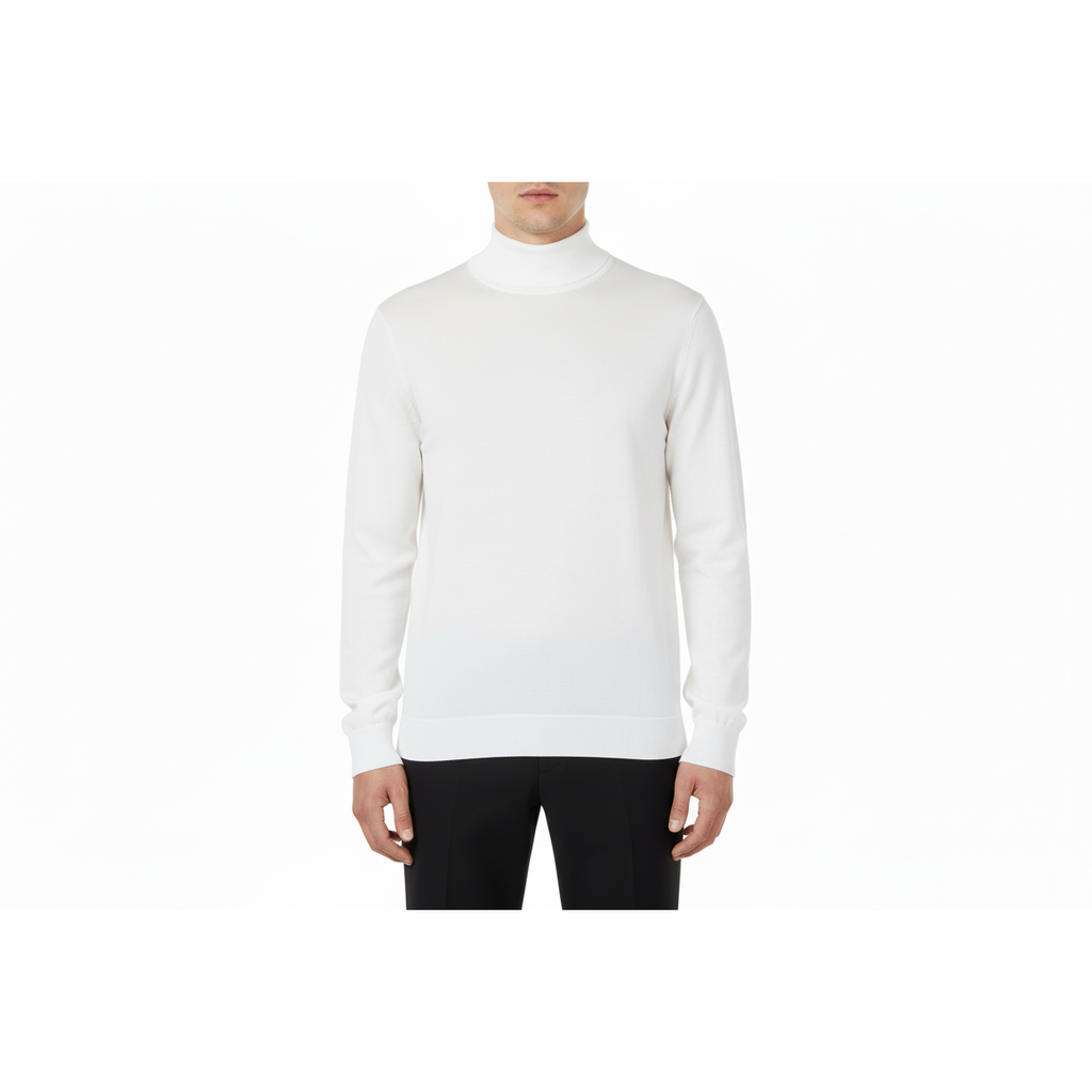 Men's Sweater Knit By BRANGO Turkey Mock Neck Cotton Blend 21050 White
