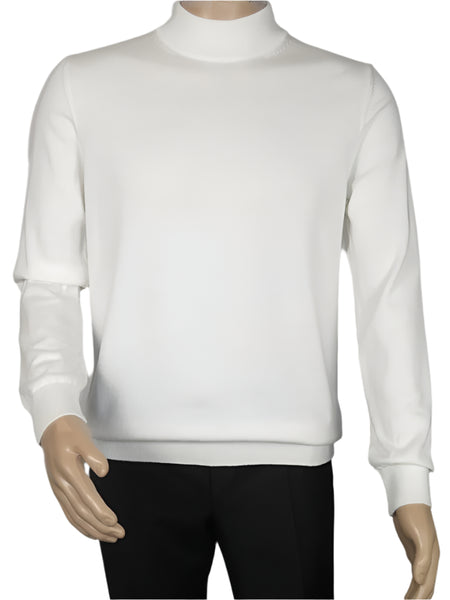 Men's Sweater Knit By BRANGO Turkey Mock Neck Cotton Blend 21050 White