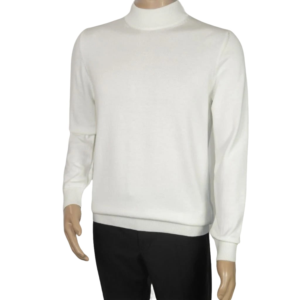 Men's Sweater Knit By BRANGO Turkey Mock Neck Cotton Blend 21050 White