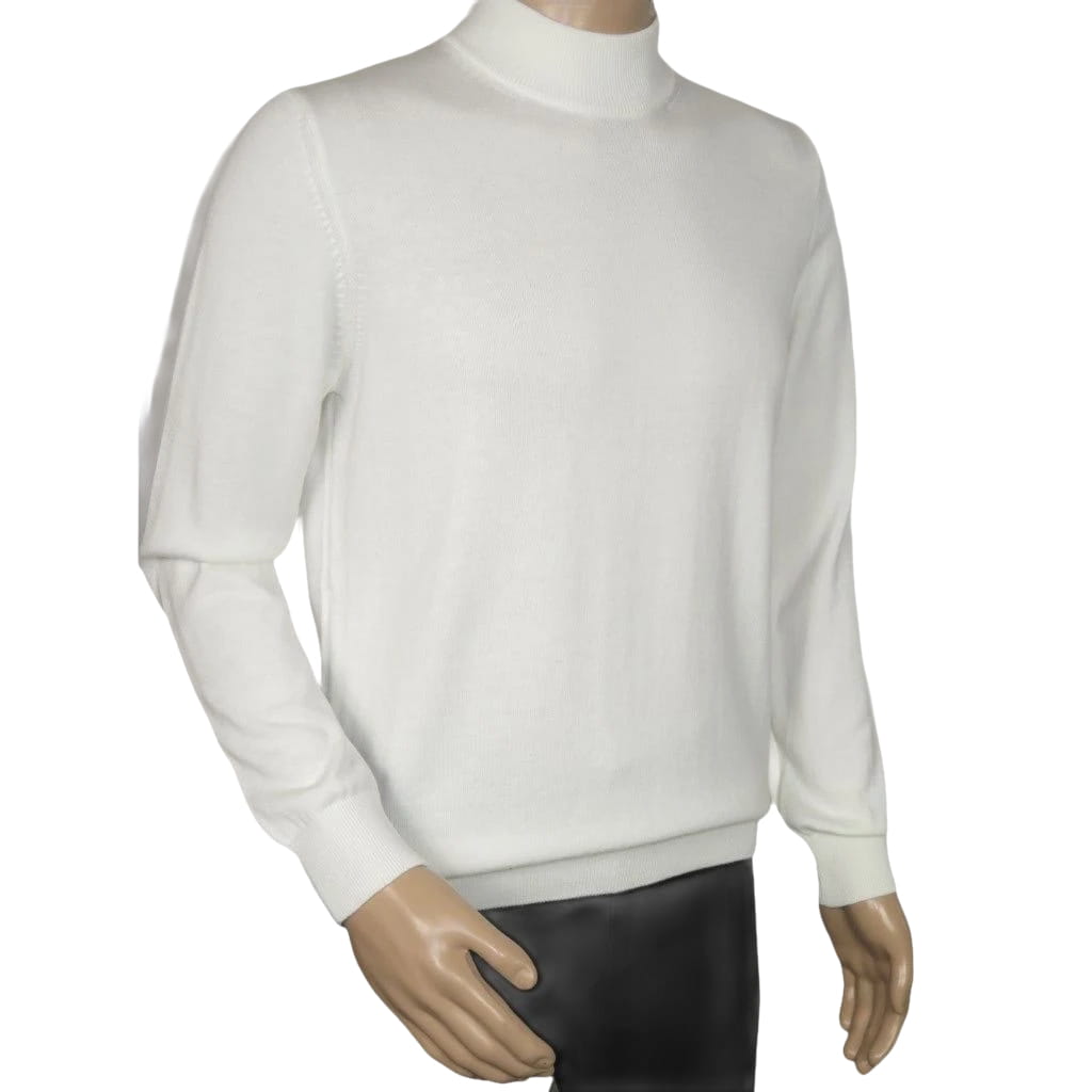 Men's Sweater Knit By BRANGO Turkey Mock Neck Cotton Blend 21050 White
