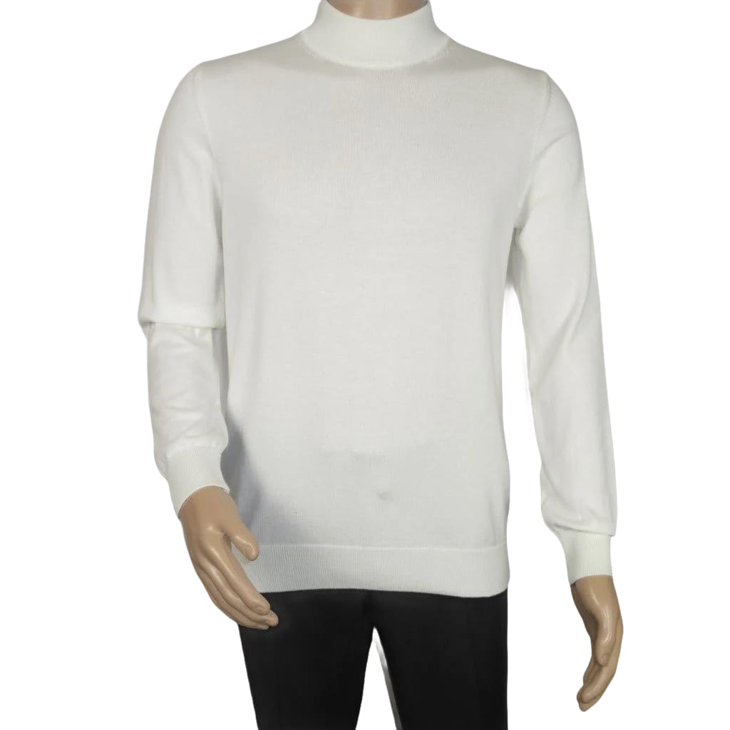Men's Sweater Knit By BRANGO Turkey Mock Neck Cotton Blend 21050 White