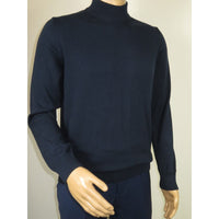 Men's Sweater Knit By BRANGO Turkey Mock Neck Cotton Blend 21050 Navy Blue