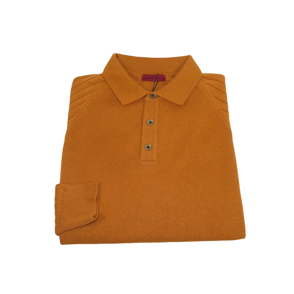 Men's Sweater Knit By BRANGO Turkey Polo Neck Cotton Blend 21220 Mustard