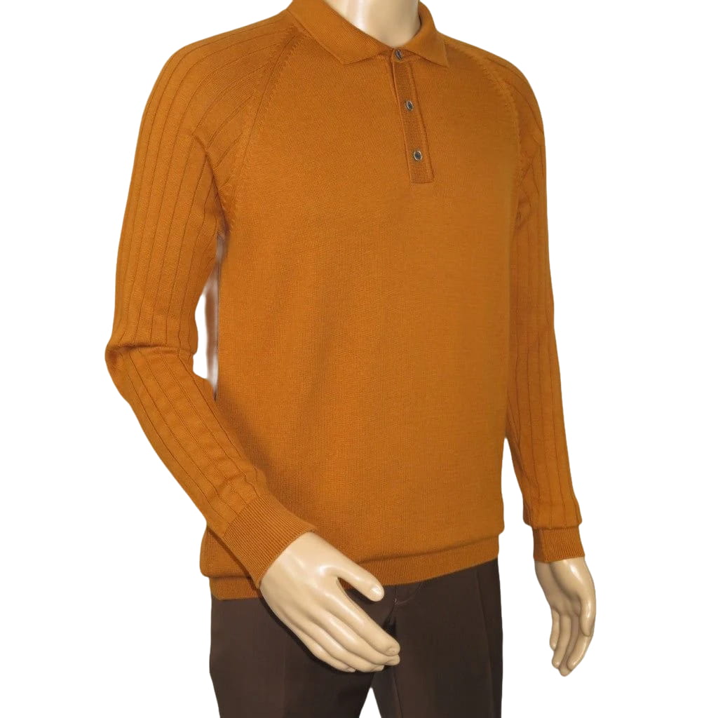 Men's Sweater Knit By BRANGO Turkey Polo Neck Cotton Blend 21220 Mustard