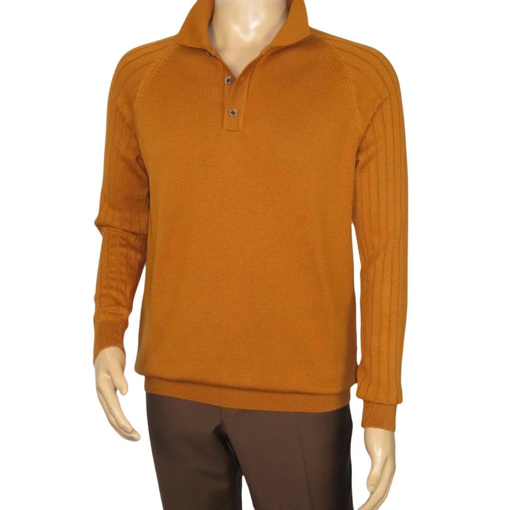 Men's Sweater Knit By BRANGO Turkey Polo Neck Cotton Blend 21220 Mustard