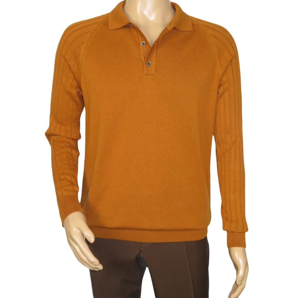 Men's Sweater Knit By BRANGO Turkey Polo Neck Cotton Blend 21220 Mustard