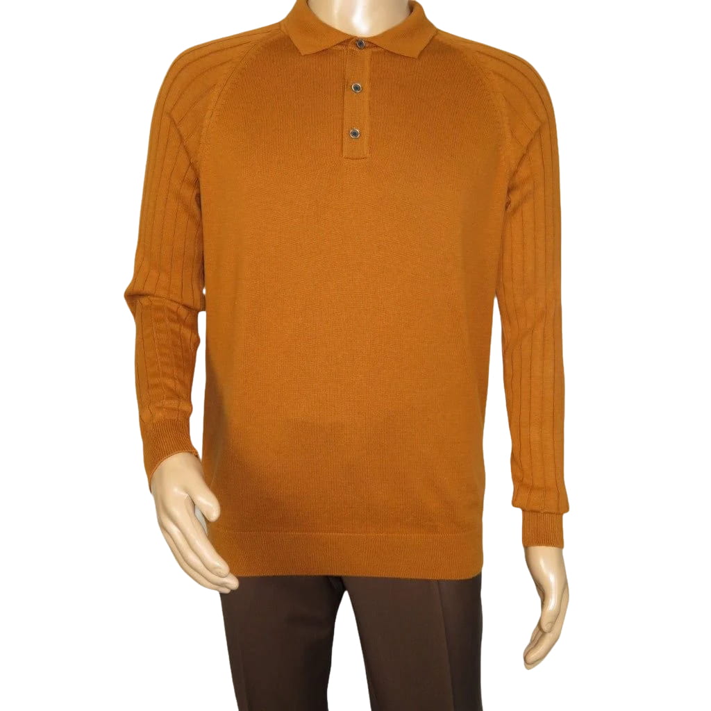 Men's Sweater Knit By BRANGO Turkey Polo Neck Cotton Blend 21220 Mustard