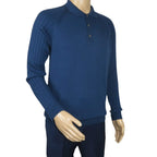 Men's Sweater Knit By BRANGO Turkey Polo Neck Cotton Blend 21220 Sax Blue