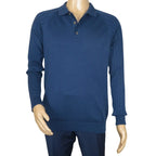Men's Sweater Knit By BRANGO Turkey Polo Neck Cotton Blend 21220 Sax Blue
