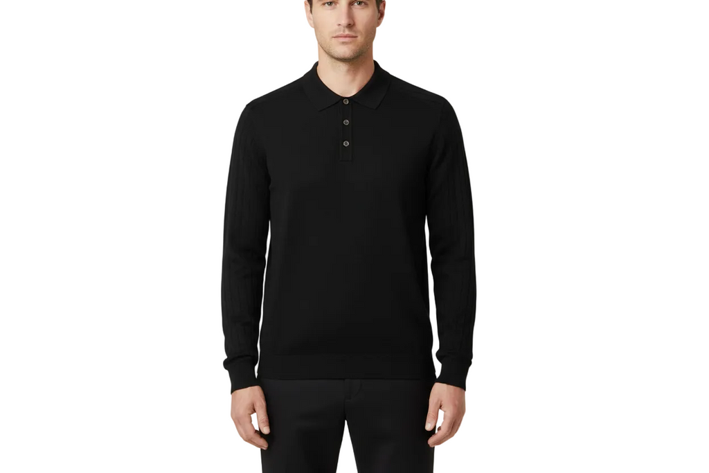 Men's Sweater Knit By BRANGO Turkey Polo Neck Cotton Blend 21228 Black